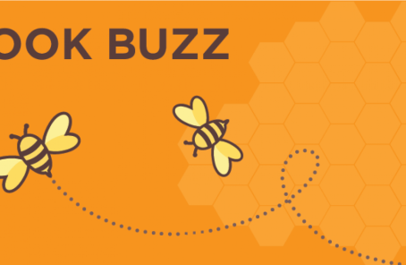 a bee flying around with text above it that says "Book Buzz"